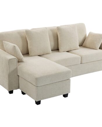 Hjørnesofa Med Vendbar Chaiselong Personers Sofa Med Fløjlslook Bredt Dybt Sæde Fjerhynder Beige
