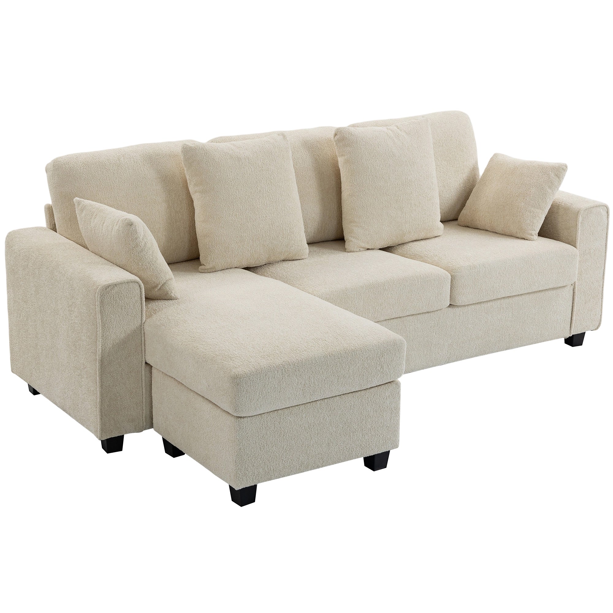 Hjørnesofa Med Vendbar Chaiselong Personers Sofa Med Fløjlslook Bredt Dybt Sæde Fjerhynder Beige