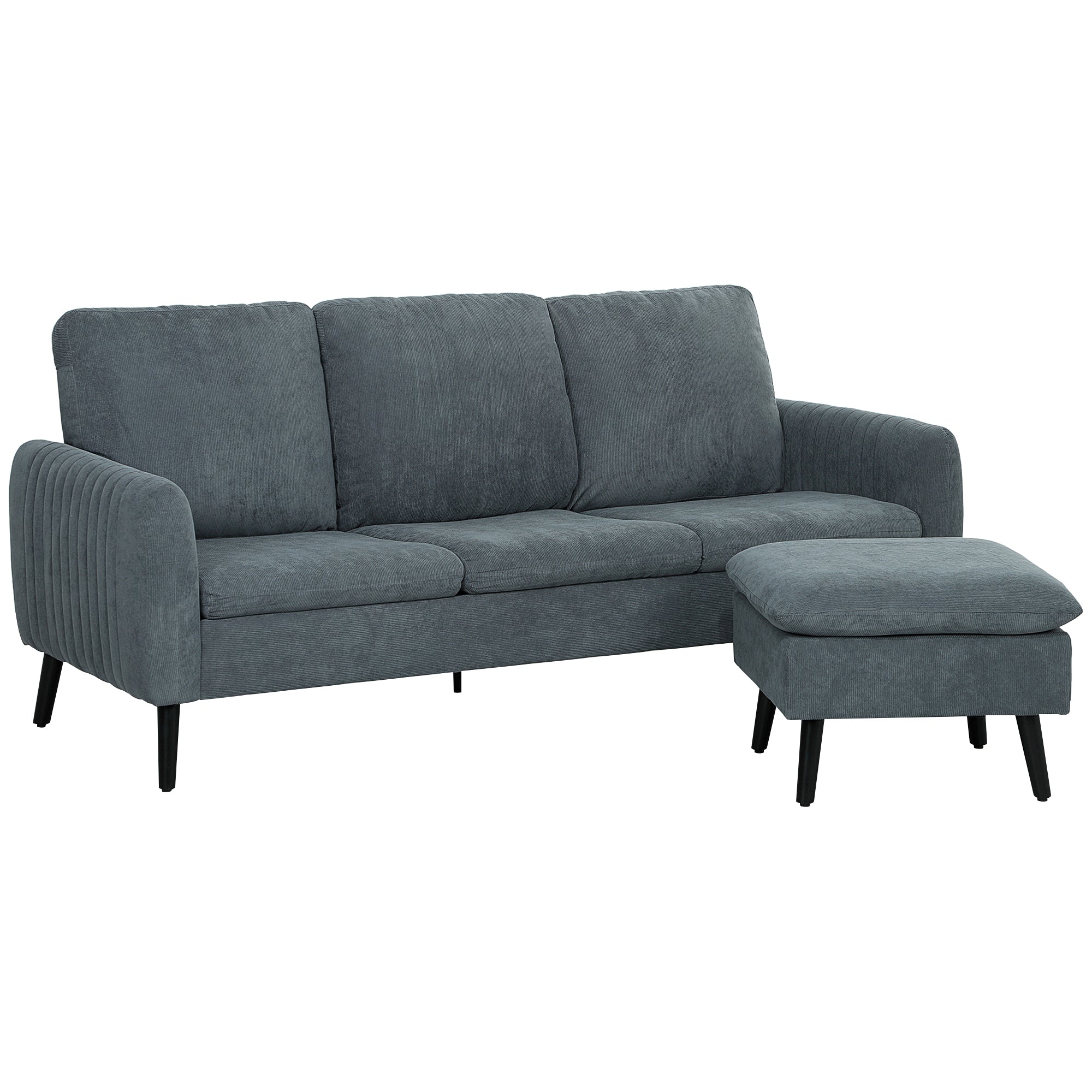 Hjørnesofa Personers Sofa Med Fodskammel Stofbetræk Formet Sofasæt Mørkegrå