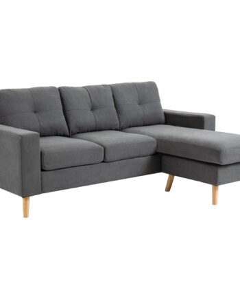 Hjørnesofa Skandinavisk Design Med Knapsyninger Massivt Træ Linnedlook Grå