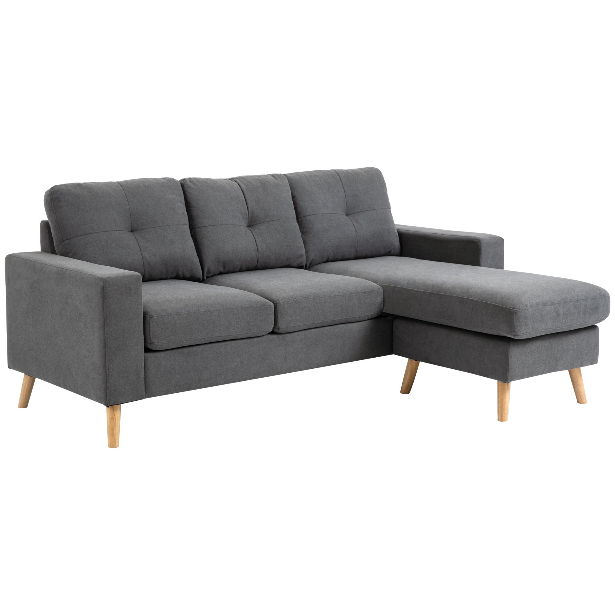 Hjørnesofa Skandinavisk Design Med Knapsyninger Massivt Træ Linnedlook Grå