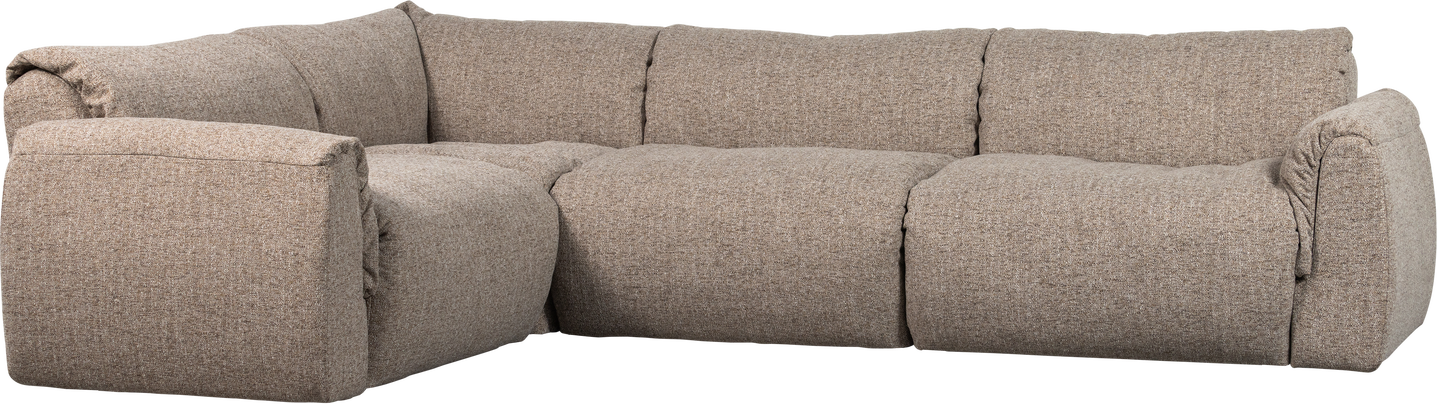 Hjørnesofa Venstrevendt Woood Baggy Grovvævet Orari Stof Brun Melange Blød Men Fast Komfort