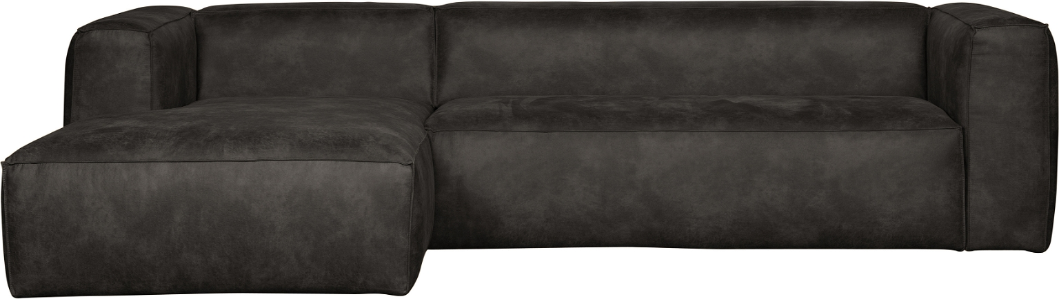 Hjørnesofa Venstrevendt Woood Bean Sort Genbrugslæderlook 305x175