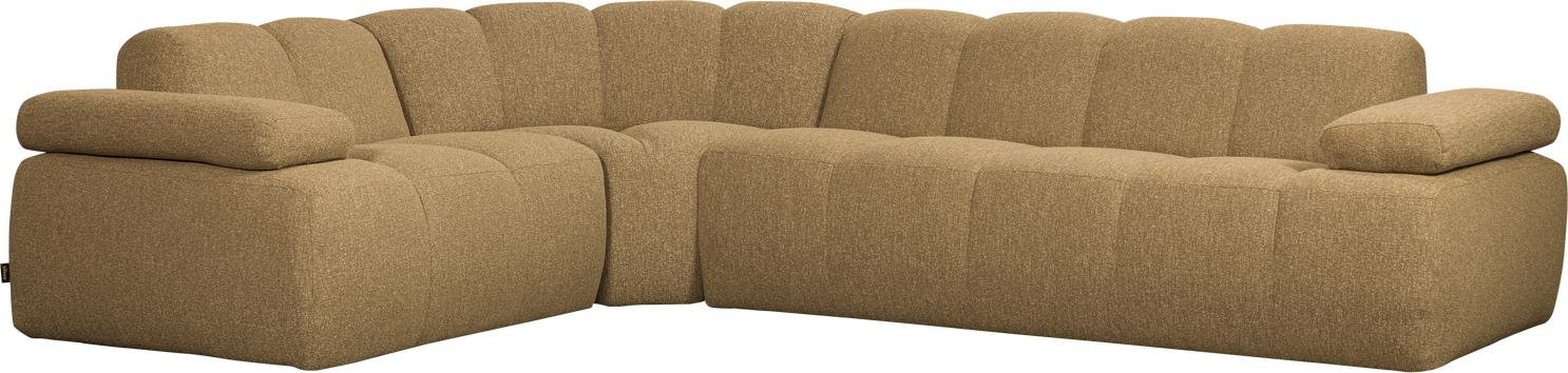 Hjørnesofa Woood Mojo 310x230 Boucl Gul Brun Venstrevendt Med Justerbare Armlæn 100 Polyester