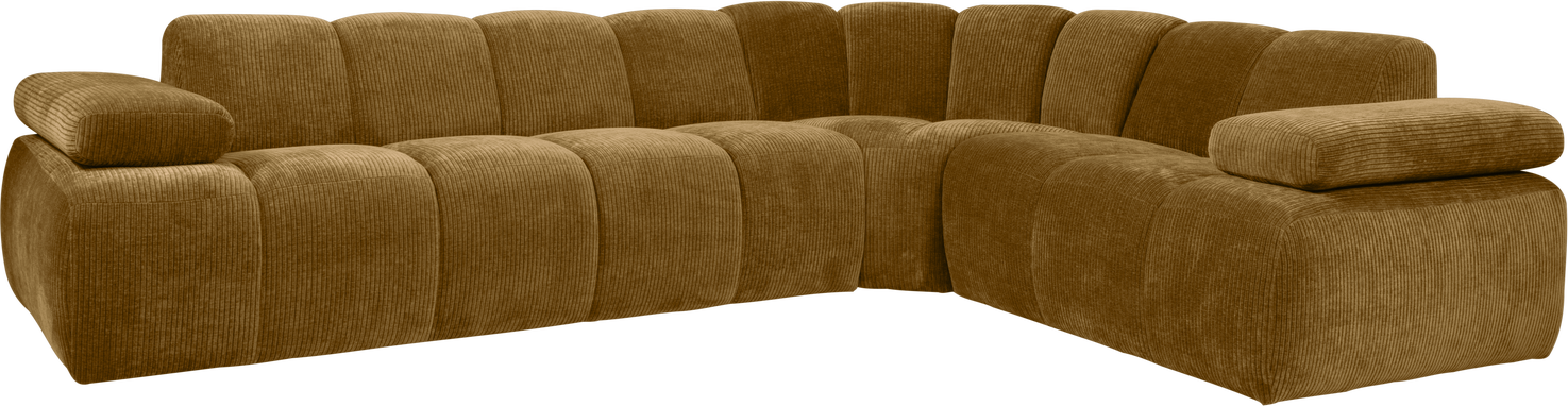 Hjørnesofa Woood Mojo 310x230 Honninggul Ribstof Højrevendt Med Manuelt Justerbare Armlæn