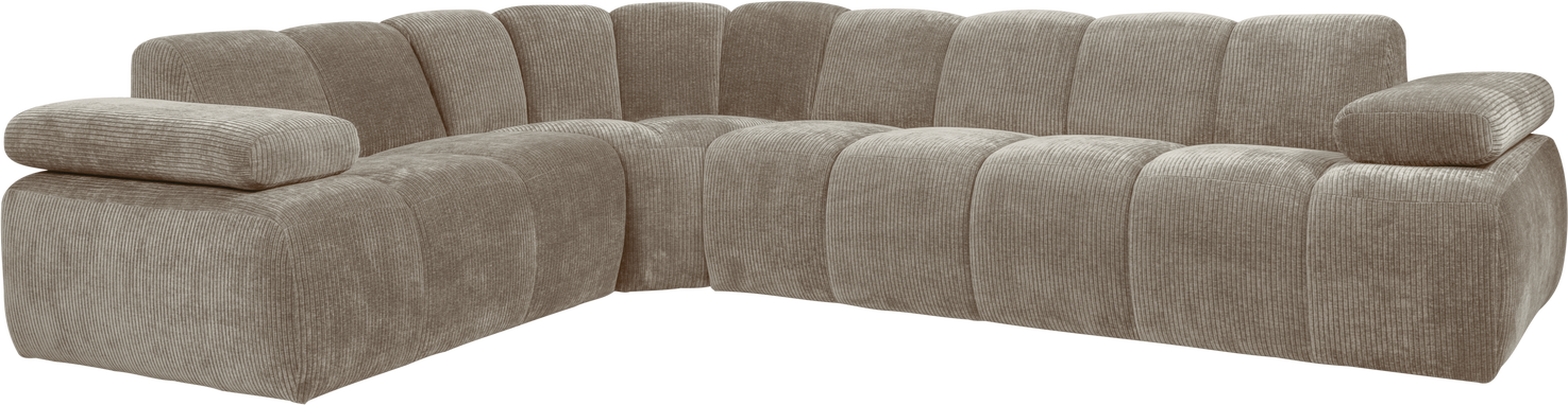 Hjørnesofa Woood Mojo 310x230 Venstrevendt Mørk Sand Ribstof Jacquardvævet Manuelt Justerbare Armlæn