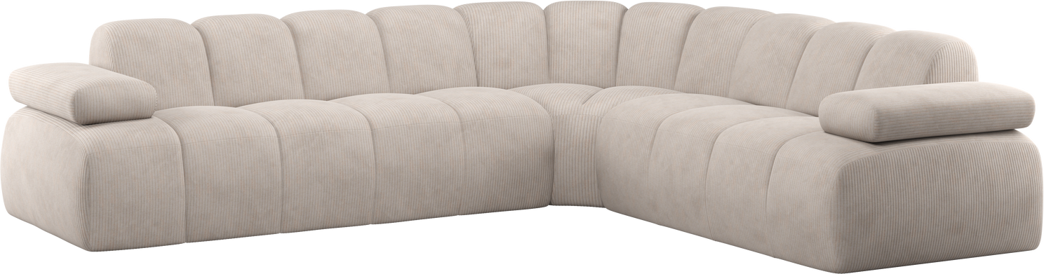 Hjørnesofa Woood Mojo Højre Chaiselong 310x230 Ecru Ribstof Modulopbygget Justerbare Armlæn