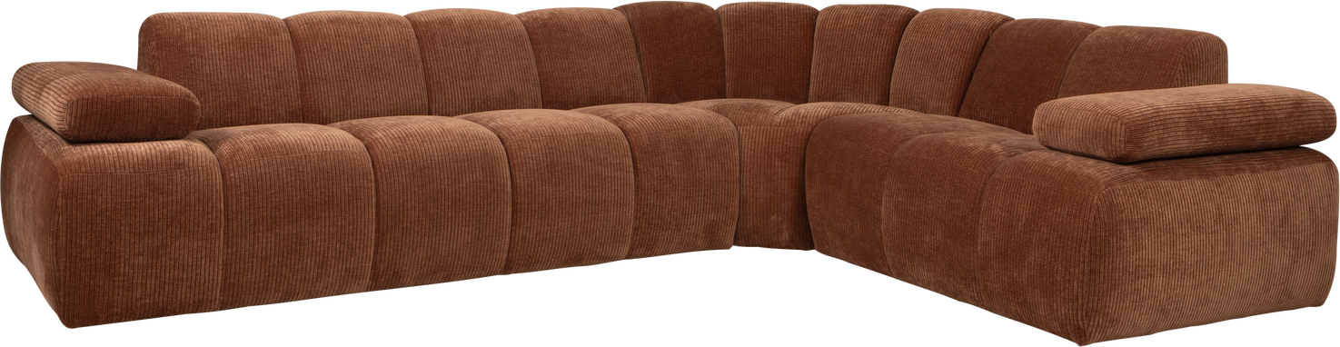 Hjørnesofa Woood Mojo Højrevendt 310x230 Rustbrun Ribstof Fløjlsagtig Med Justerbare Armlæn