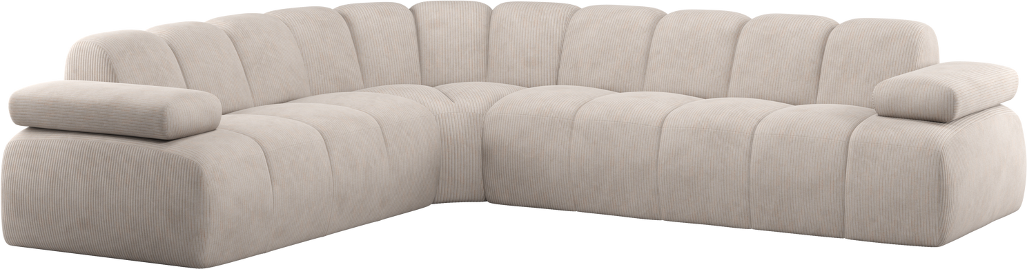 Hjørnesofa Woood Mojo Venstrevendt 310x230 Ecru Ribstof Fløjlsagtig Justerbare Armlæn