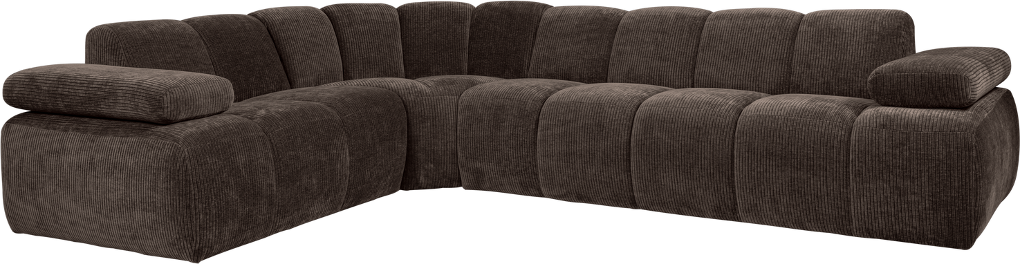 Hjørnesofa Woood Mojo Venstrevendt Ribstof Brun Fløjlsagtig Jacquard Justerbare Armlæn Martindale 000