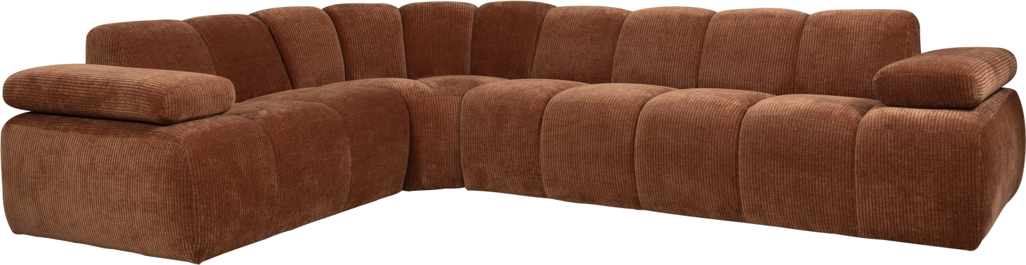 Hjørnesofa Woood Mojo Venstrevendt Rustbrun Ribstof 310x230 Blød Fløjlsagtig Jacquardvævet Med Justerbare Armlæn