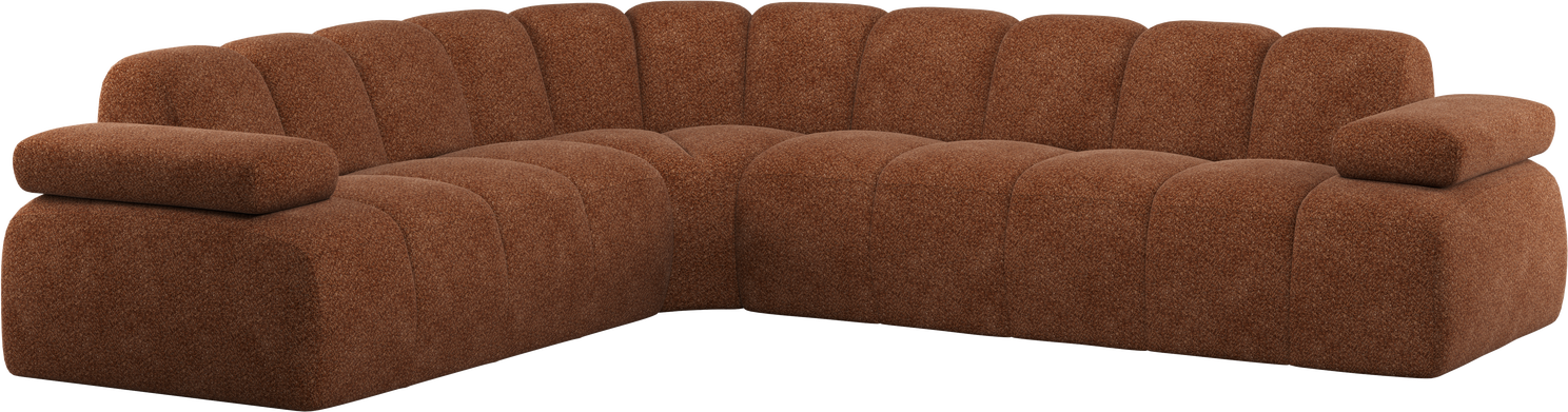 Hjørnesofa Woood Mojo Venstrevendt Rustbrun Valley Chenille B310d230h74 Loungestykke Justerbare Armlæn