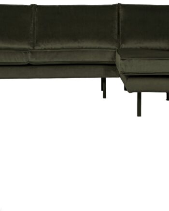 Hjørnesofa Woood Rodeo Højrevendt Mørkegrøn Jarra Velour Loungesofa Med Metalben