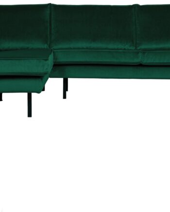 Hjørnesofa Woood Rodeo Loungesofa Venstrevendt Chaiselong Skovgrøn Jarra Velour Faste Sæder Metalben