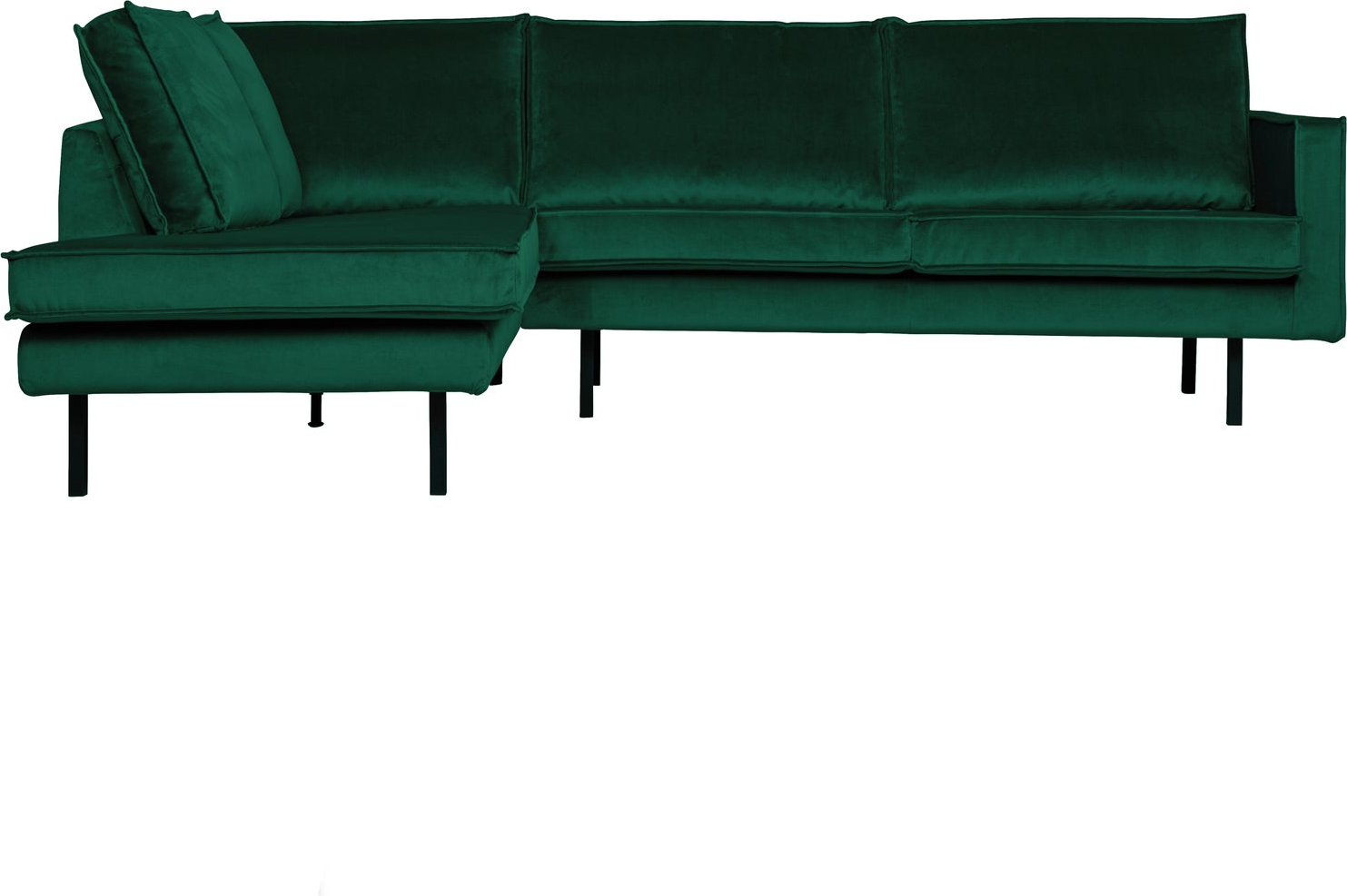 Hjørnesofa Woood Rodeo Loungesofa Venstrevendt Chaiselong Skovgrøn Jarra Velour Faste Sæder Metalben