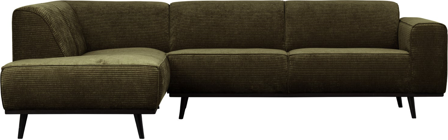 Hjørnesofa Woood Statement Venstrevendt 274x210 Varm Grøn Vævet Jacquard Ribstof Fløjlslook Bonell Fjedre Høj Komfort