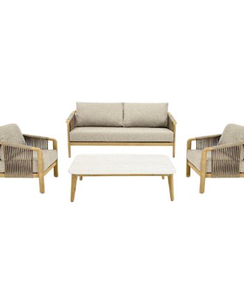 House Nordic Fargo Loungesæt Aluminium Taupe Trælook Pers Sofa Stole Sofabord Inkl Hynder