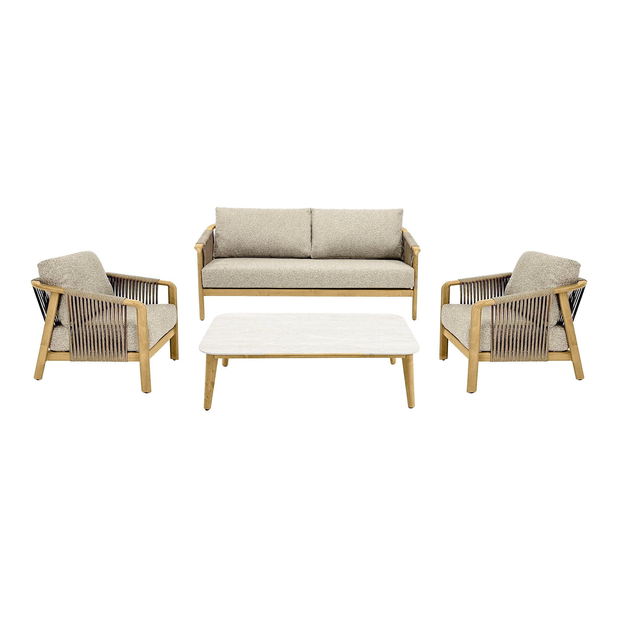 House Nordic Fargo Loungesæt Aluminium Taupe Trælook Pers Sofa Stole Sofabord Inkl Hynder