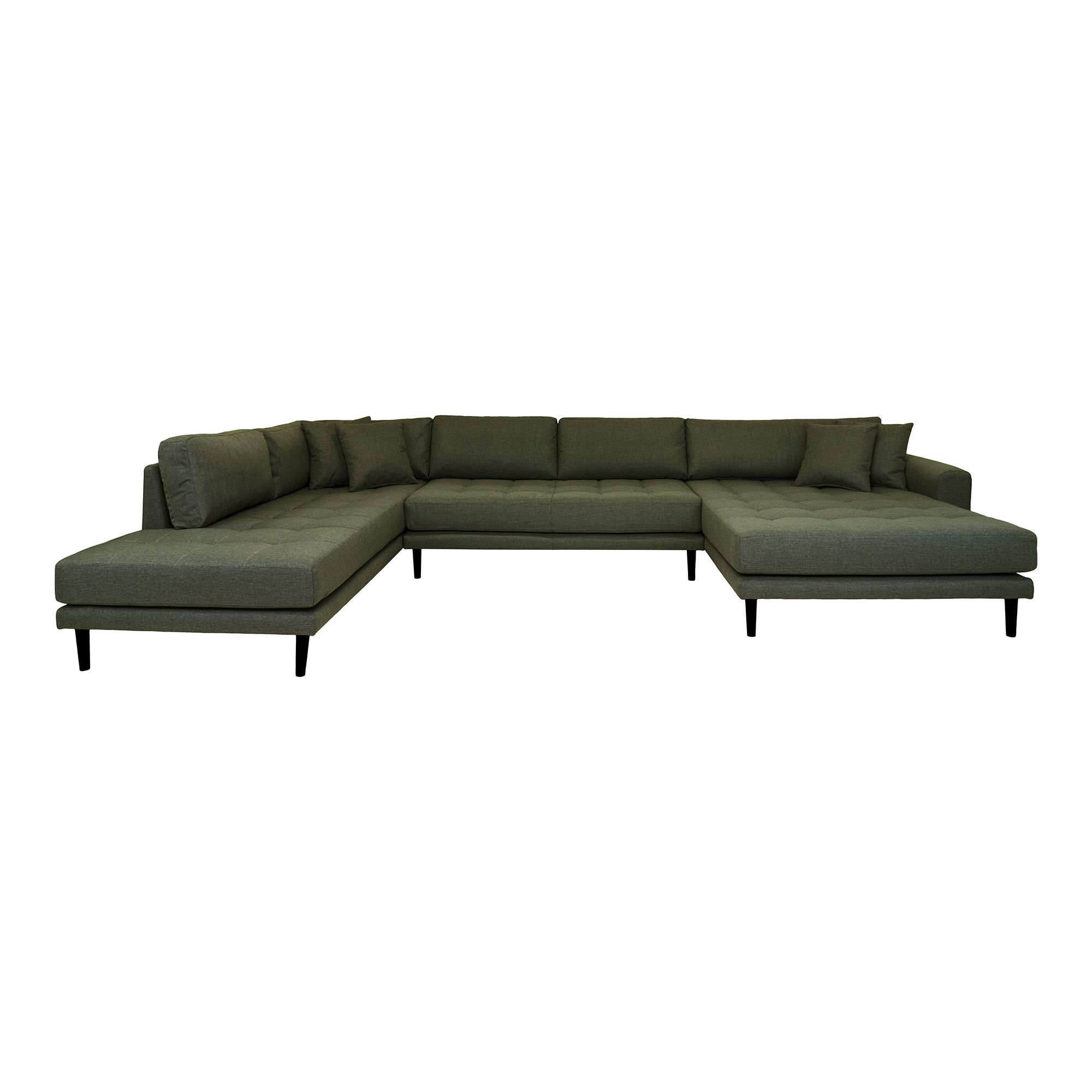 House Nordic Lido Sofa åben Ende Højrevendt Puder Olivengrøn Polyester Sort Træ