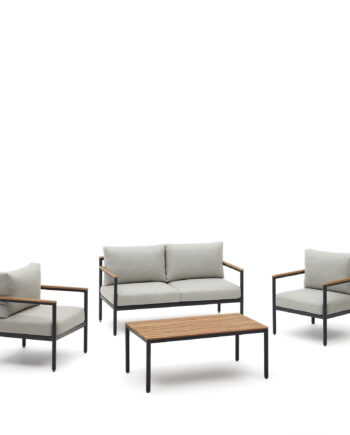 Kave Home Aiguafreda Loungesæt Pers Sofa Stole Sofabord Grå Aluminium Akacietræ