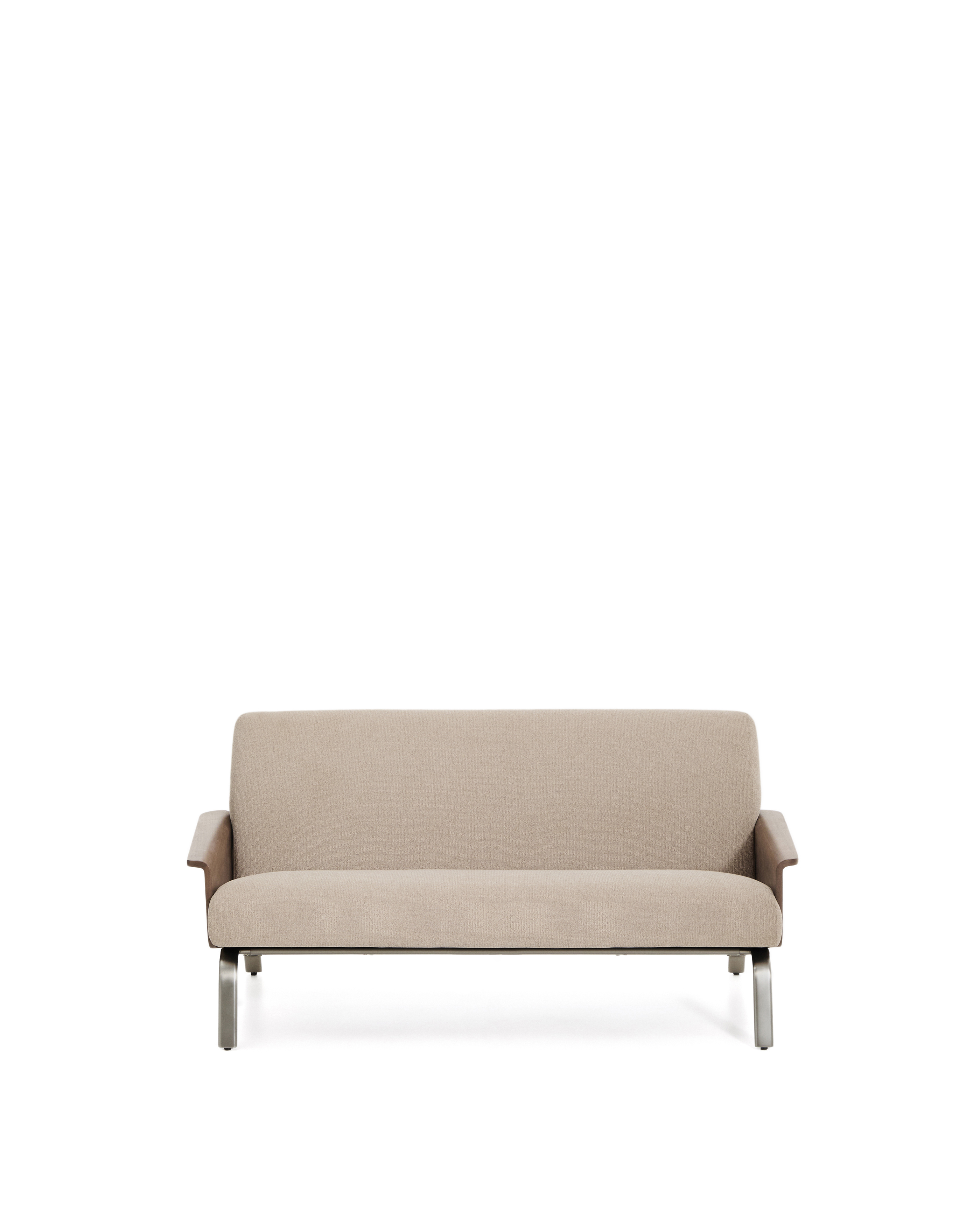 Kave Home Amsen Pers Sofa Lysebrun Chenille Valnøddekrydsfiner Børstet Rustfrit Stål 150cm