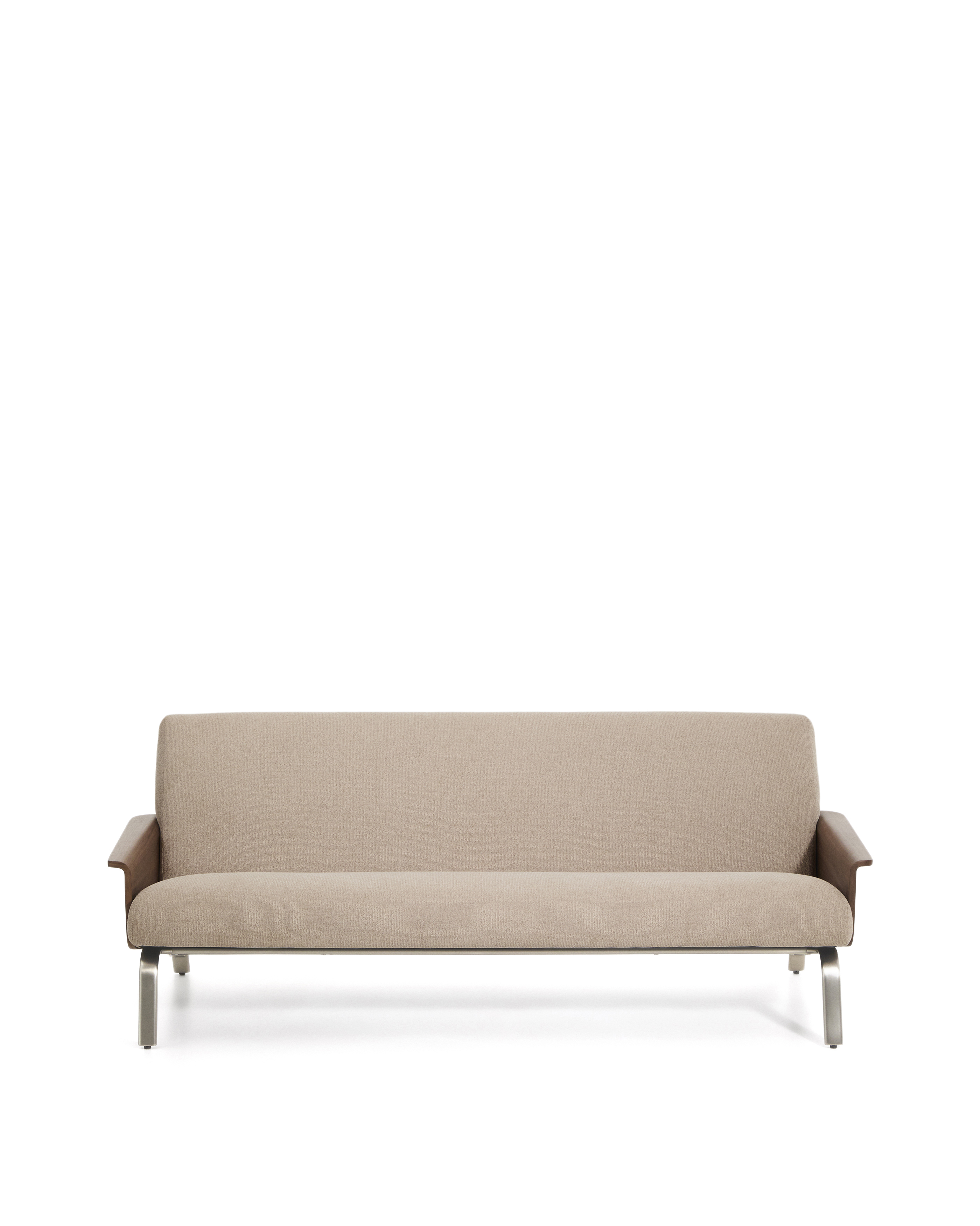 Kave Home Amsen Pers Sofa Lysebrun Chenille Valnøddekrydsfiner Børstet Rustfrit Stål 190cm