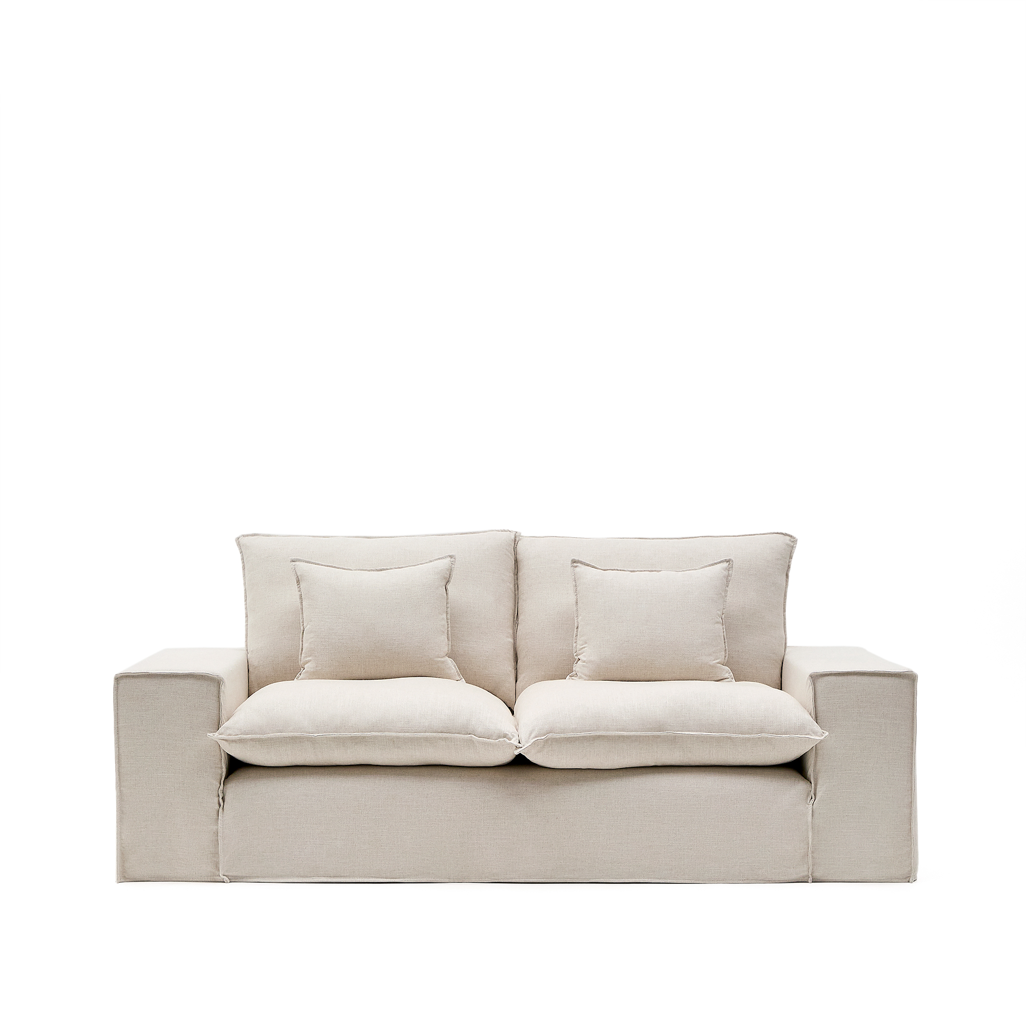 Kave Home Anarela Pers Sofa Aftageligt Betræk Hynder Beige Hør 240cm