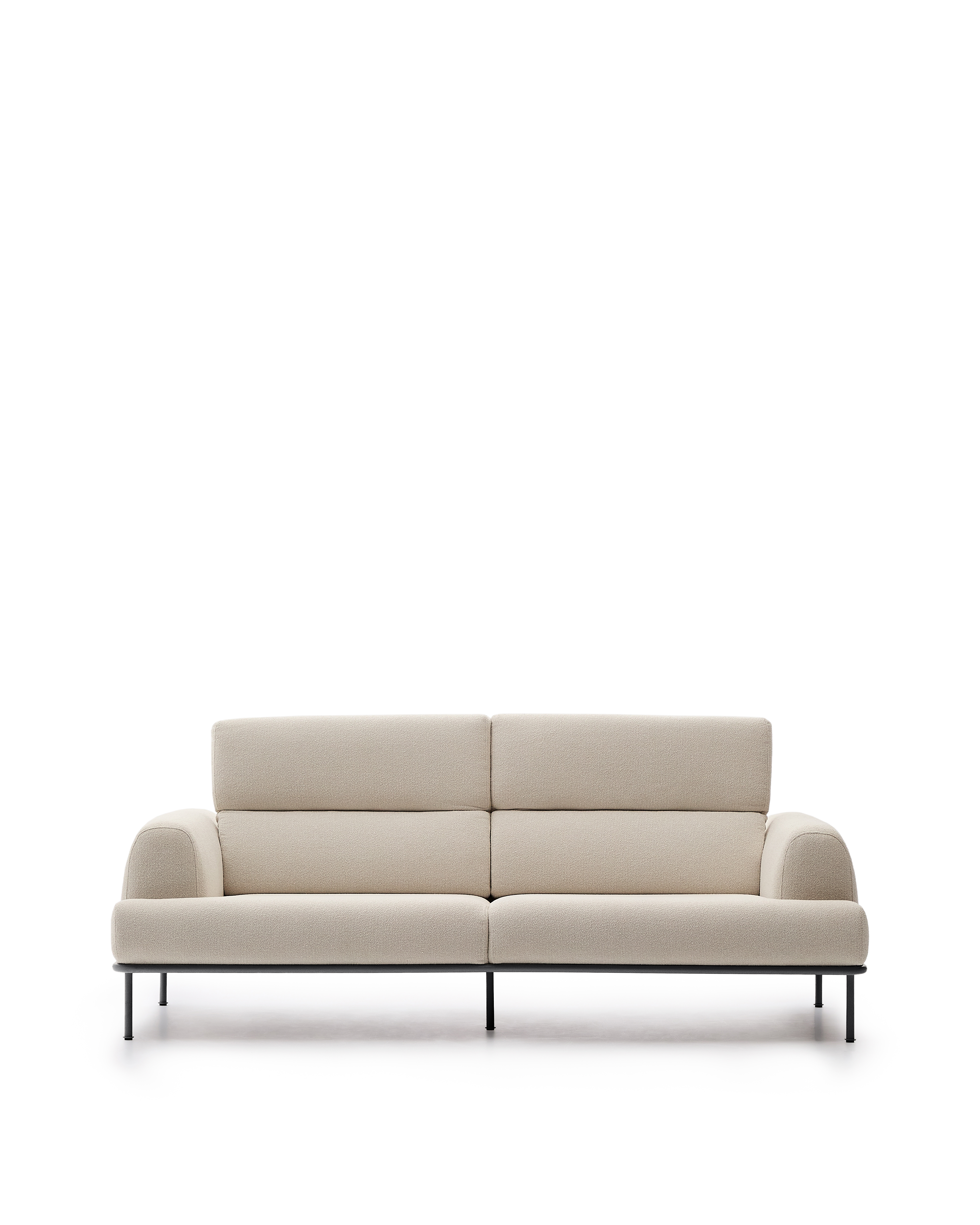 Kave Home Aurum Pers Sofa Tilbagelænet Nakkestøtte Ecru Chenille Matgrå Metal 234cm
