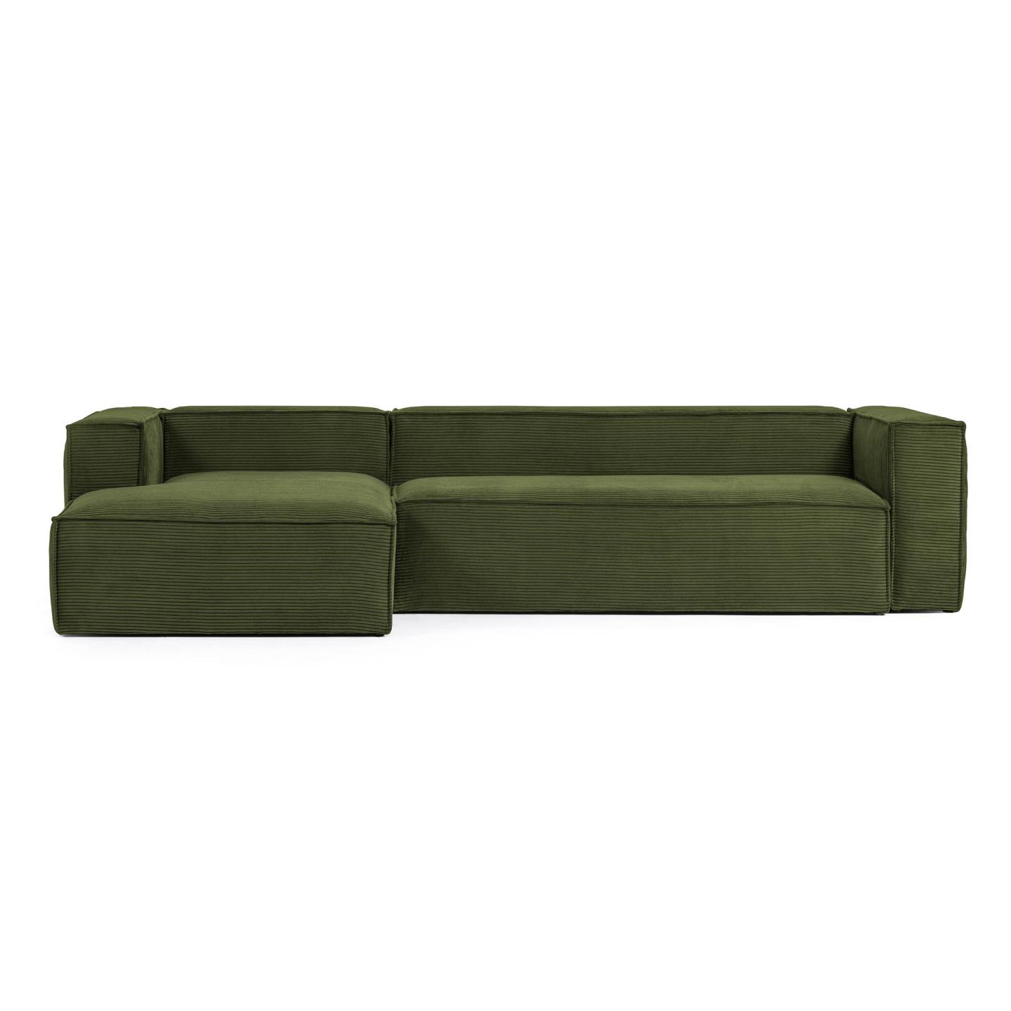 Kave Home Blok Pers Sofa Venstre Chaiselong Grøn Corduroy Fløjl 330