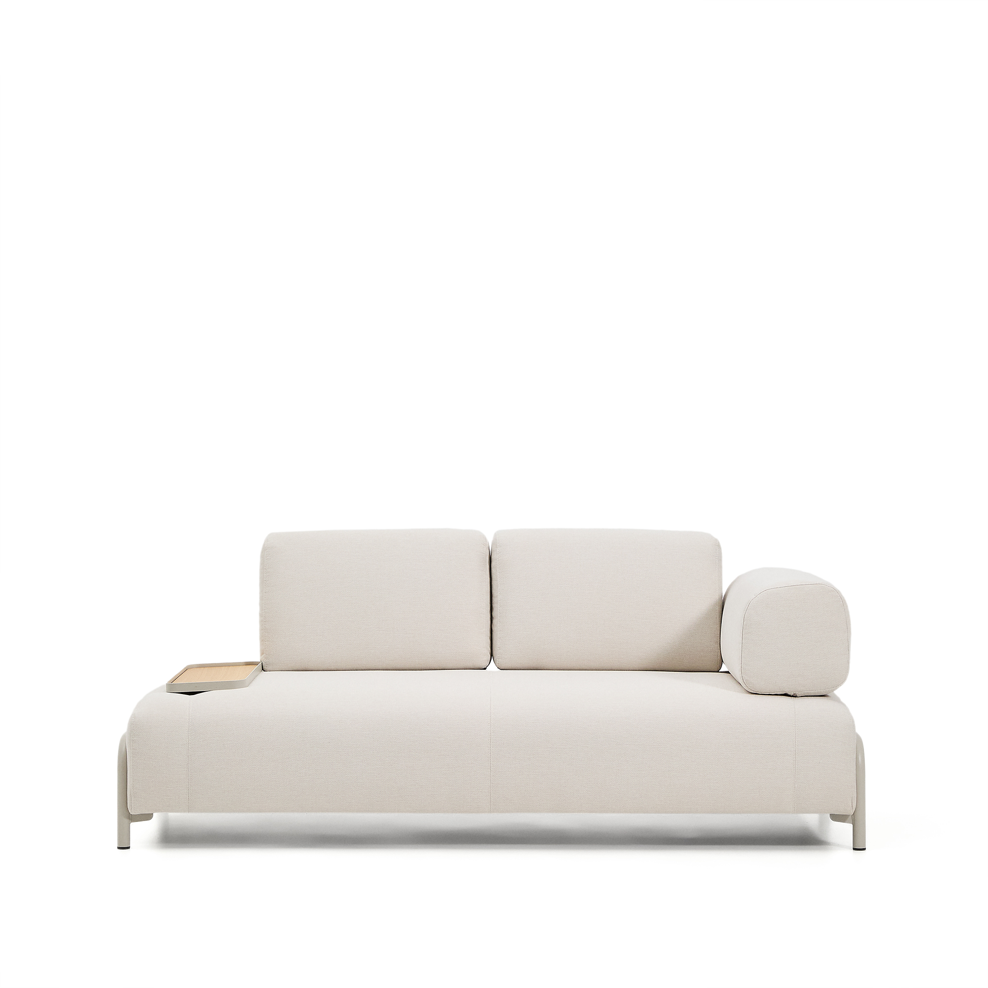 Kave Home Compo Pers Sofa Lille Egefinr Bakkebord Ecru Chenille Stof Beige Metal 200cm