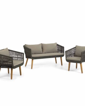 Kave Home Inti Havesæt Pers Sofa Havestole Hynder Grøn Reb Natur Akacietræ