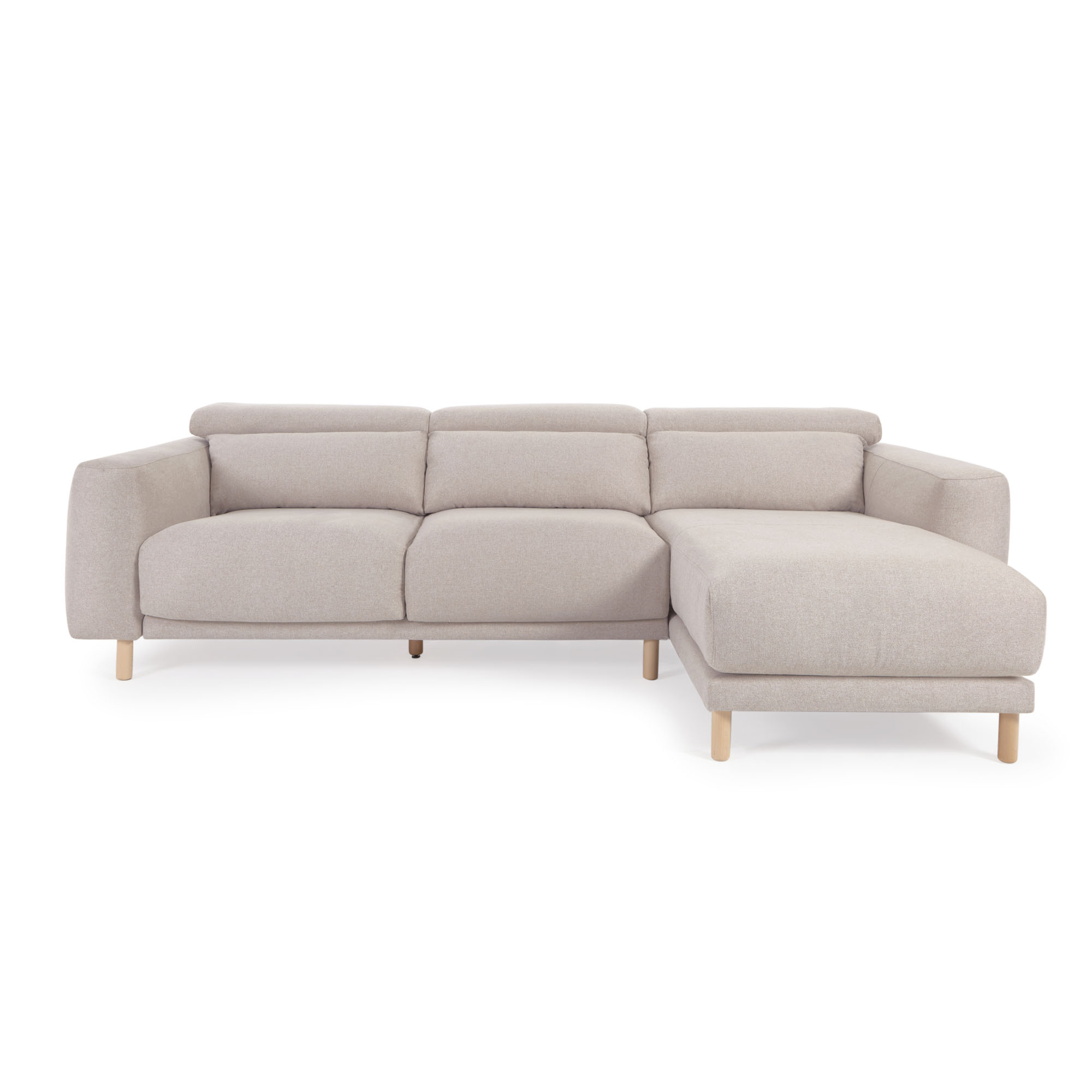Kave Home Singa Pers Sofa Højre Chaiselong Beige Stof Natur Bøgetræ