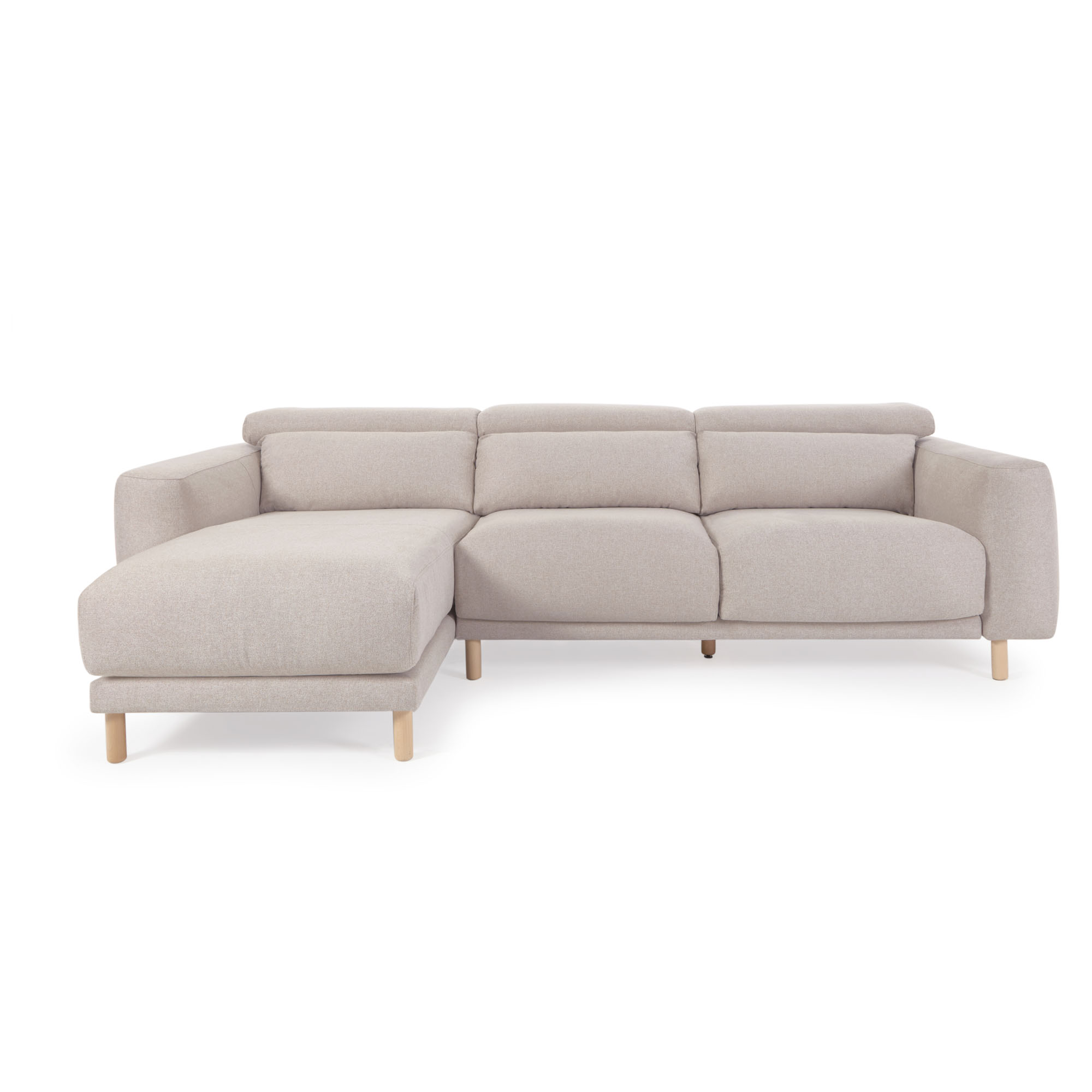 Kave Home Singa Pers Sofa Venstre Chaiselong Beige Stof Natur Bøgetræ