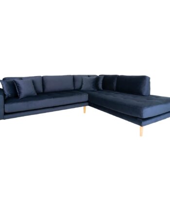 Lido Hjørnesofa åben Ende Sofa Højrevendt Blå Velour Med Fire Puder Hn1005