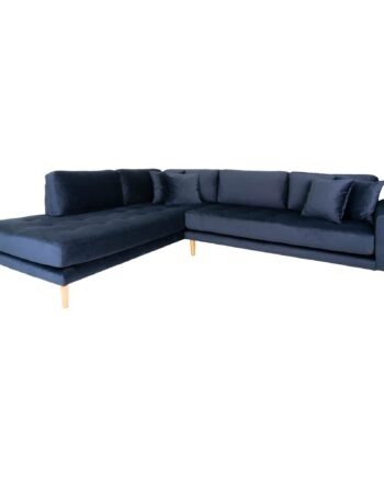 Lido Hjørnesofa åben Ende Sofa Venstrevendt Blå Velour Med Fire Puder Hn1005