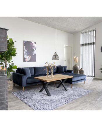 Lido Lounge Sofa Højrevendt Mørkeblåt Velour Med Fire Puder Hn1005