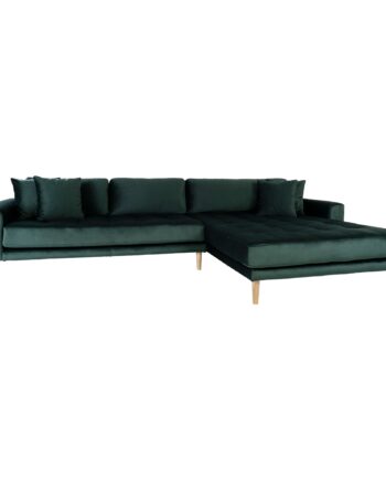 Lido Lounge Sofa Højrevendt Mørkegrøn Velour Med Fire Puder Hn1006