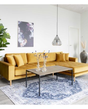 Lido Lounge Sofa Højrevendt Sennepsgul Velour Med Fire Puder Hn1004