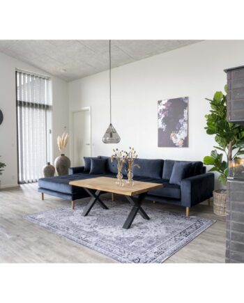 Lido Lounge Sofa Venstrevendt Mørkeblåt Velour Med Fire Puder Hn1005