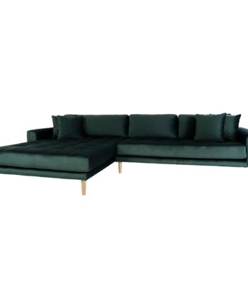 Lido Lounge Sofa Venstrevendt Mørkegrøn Velour Med Fire Puder Hn1006
