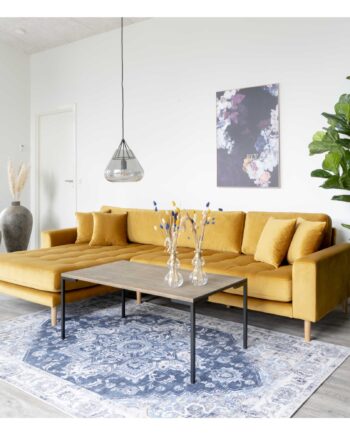 Lido Lounge Sofa Venstrevendt Sennepsgul Velour Med Fire Puder Hn1004