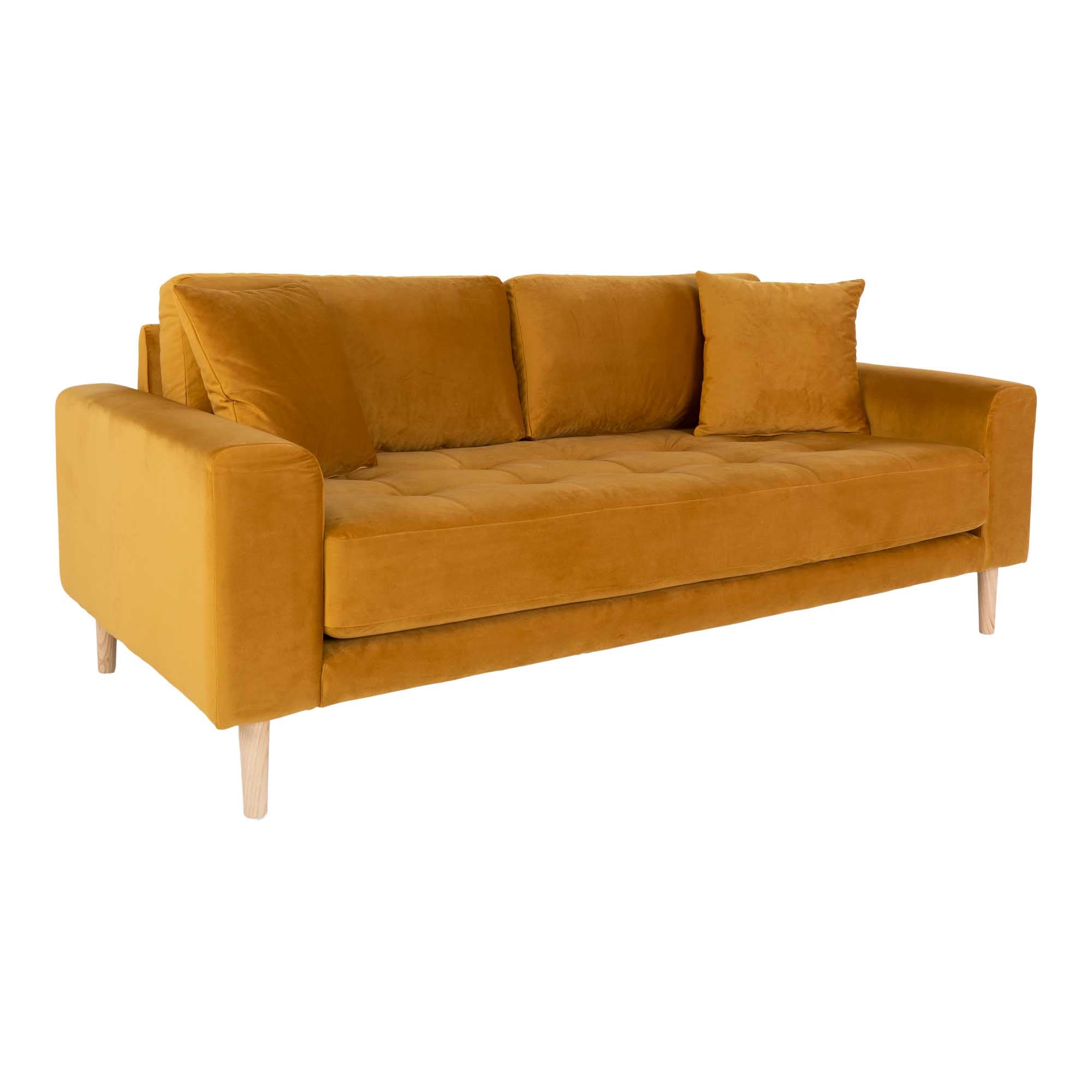 Lido Personers Sofa Sennepsgult Velour Med Puder Hn1004