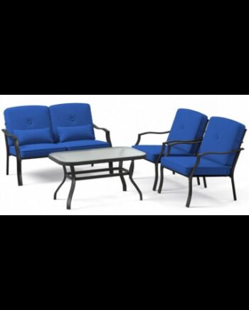 Loungesæt Med Sofa Stole Bord Metal Glas Sort Blå