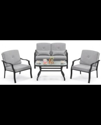 Loungesæt Med Sofa Stole Bord Metal Glas Sort Grå