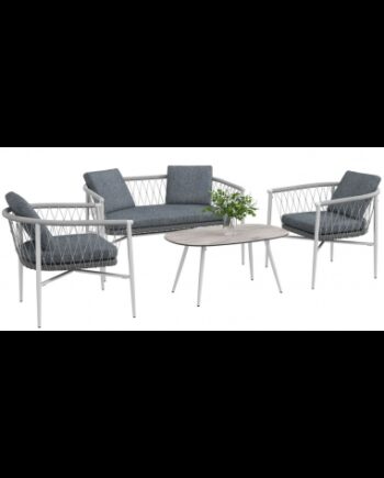 Loungesæt Med Sofa Stole Bord Stål Polyrattan Grå Mørkegrå
