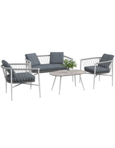 Loungesæt Med Sofa Stole Bord Stål Polyrattan Grå Mørkegrå