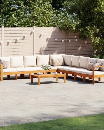 Loungesæt Til Haven Dele Med Hynder Massivt Akacietræ Creme Sofa Hjørnedel Bord