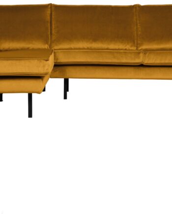 Loungesofa Hjørnesofa Woood Rodeo 266x213 Oker Jarra Velour Fast Siddekomfort Chaiselong Venstre