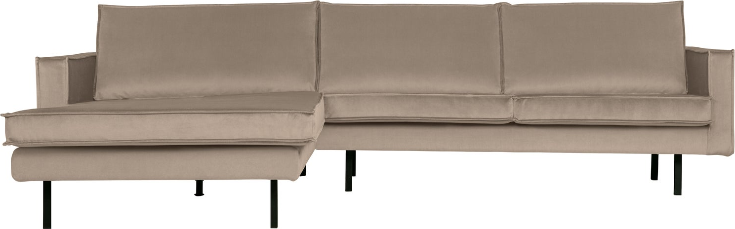 Loungesofa Woood Rodeo 300 Khaki Velour Venstrevendt Chaiselong Metalben
