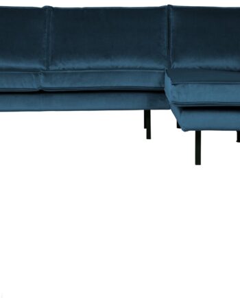 Loungesofa Woood Rodeo Hjørnesofa Blå Velour 266x213 Højre Chaiselong
